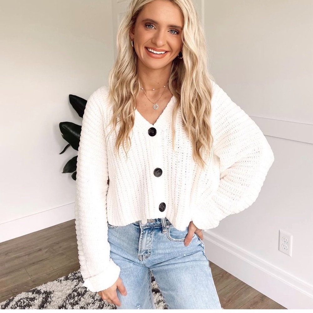 Women's White Button-Up Sweater